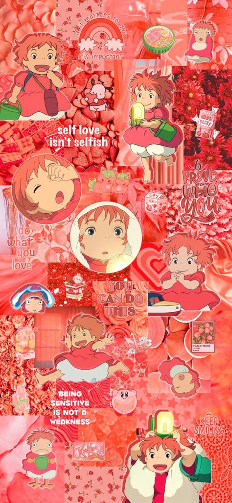 Coral Wallpaper Aesthetic, Orange Wallpaper Anime, Ponyo Wallpapers Iphone, Ponyo Aesthetic Wallpaper, Ponyo Cute, Cindy Core, Ponyo Wallpapers, Cute Affirmations, Red Orange Wallpaper