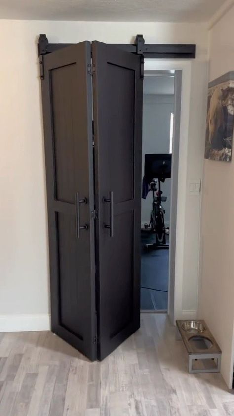 Farmhouse Folding Doors, Pantry Accordion Doors, Folding Farm Door, Bi Fold Barn Doors Bathroom, Barn Door Folding Doors, Barn Bifold Closet Doors, Tri Fold Barn Door, Bi Folding Barn Doors, Bifold Farmhouse Doors