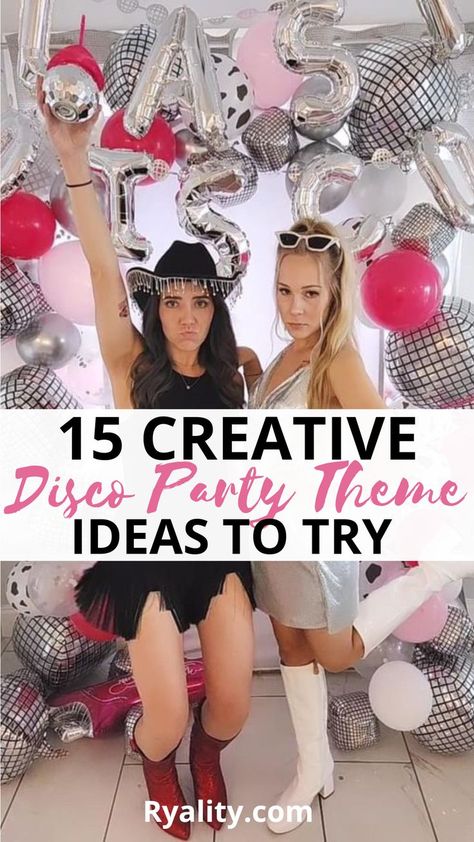 These ideas are so good for a disco ball party, best list of ideas for a disco party theme I've seen Disco Theme Party Activities, Disco Themed Games, Disco Ball Birthday Party Ideas, Womens Theme Party Ideas, Disco Theme 21st, Teenage Disco Party Ideas, Disco Dinner Party Table, Disco Boat Party, Sweet 16 Disco Party Ideas