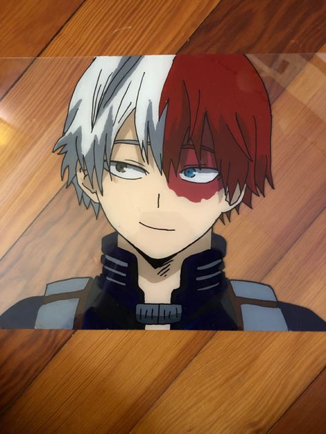 Todoroki Glass Painting, Mha Glass Painting, Todoroki Painting, Anime Glass Painting Ideas, Anime Glass Art, Simple Anime Painting, Anime Character Painting, Anime Glass Painting, Anime Canvas Painting