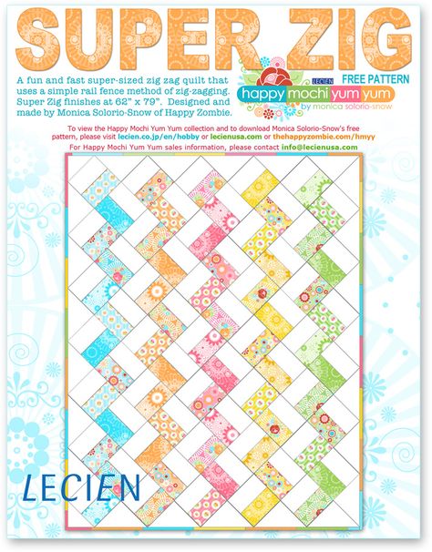 Super Zig with Happy Mochi Yum Yum | Flickr - Photo Sharing! Jelly Roll Projects, Granny Square Quilt, Sky Quilt, Jelly Roll Patterns, Jelly Roll Quilt Patterns, Jellyroll Quilts, Zigzag Pattern, Strip Quilts, Michael Miller Fabric