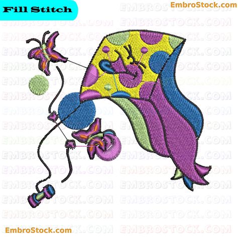 Colorful Kite Embroidery Design Kite Embroidery, Sea Life Animals, Wedding Embroidery, Animal Embroidery Designs, Embroidery On Clothes, Animal Embroidery, Design Girl, Flower Embroidery Designs, Embroidered Design