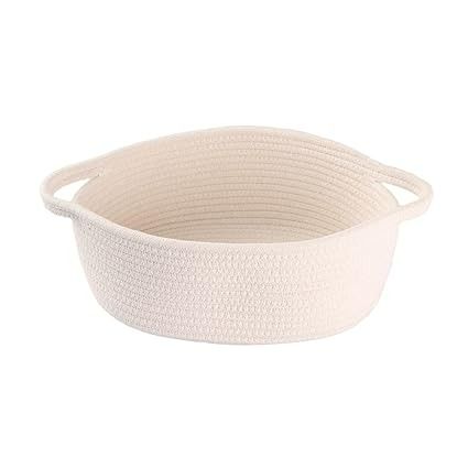 Amazon.com : Small Woven Basket Cute Oval Cotton Rope Gifts Basket with Handle Empty Baby Wicker Storage Basket Nursery Box Bin Kids Organizer Cat Dog Toy Basket Easter Basket White : Baby Empty Gift Baskets, Small Woven Basket, Basket Nursery, Burr Basket, Dog Corner, Dog Toy Basket, Beach Basket, Wicker Storage, Dog Things