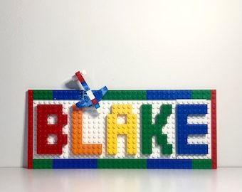 Letter Made With LEGO® Bricks 7.5 Inches Tall - Etsy Lego Signs Wall Art, Lego Themed Bedroom, Blake Name, Lego Sign, Lego Letters, Brick Studio, Personalized Name Plates, Custom Name Sign, Lego Room