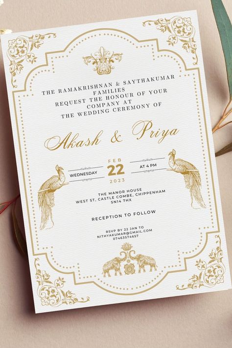 Royal Indian Wedding Invitations, Simple Indian Wedding Card, Indian Wedding Card Invitation, Wedding Invitation Card Design Indian, Simple Wedding Card Design Indian, Traditional Wedding Invitations Indian, Royal Invitation Card Design, Desi Wedding Invitations, Royal Indian Wedding Card