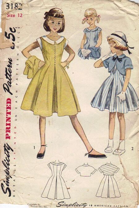 1950s Girls, Vintage Clothes Patterns, Áo Blu, Patron Vintage, Vintage Kids Clothes, Childrens Sewing Patterns, Vintage Girls Dresses, Sewing Patterns Girls, Vintage Dress Patterns