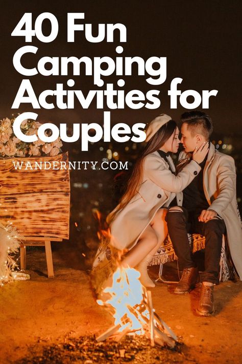 Discover the ultimate guide to 40 fun camping activities for couples! Dive into adventurous and romantic experiences tailored for adults. Whether you're looking for bonding moments or thrilling adventures, these couples camping activities are sure to make your trip memorable. Camping Aesthetic Couple Night, Romantic Cabin Getaway Couple, Camping Honeymoon Ideas, Couple Retreat Activities, Anniversary Camping Ideas, Things To Do While Camping For Couples, Camping With Husband, Glamping Activities For Adults, Lake Activities For Adults