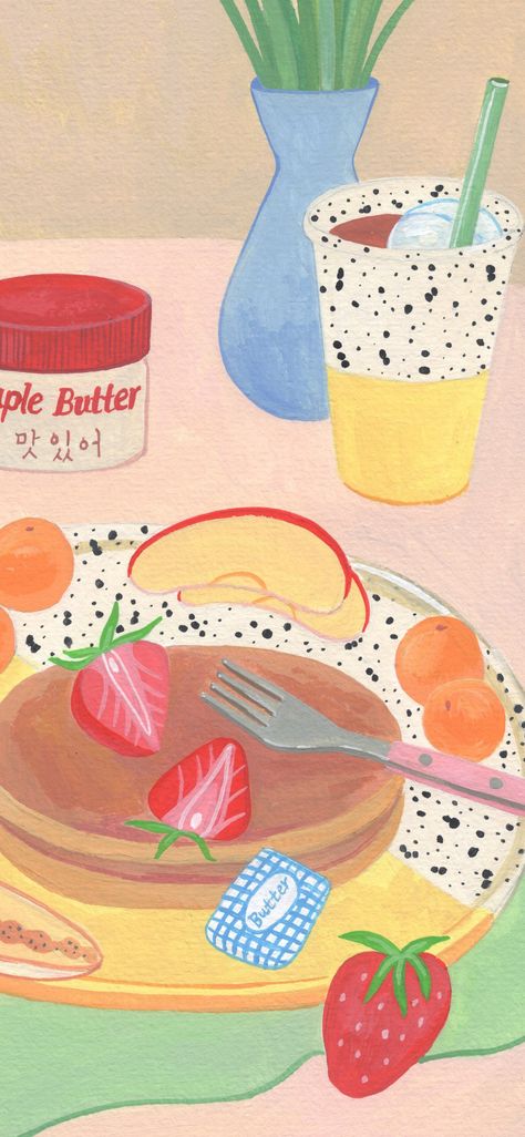 Brunch Illustration, Pancake Brunch, Food Illustration Art, 강아지 그림, Pop Art Wallpaper, Aesthetic Desktop Wallpaper, Graphic Wallpaper, Aesthetic Pastel Wallpaper, Wallpaper Pictures