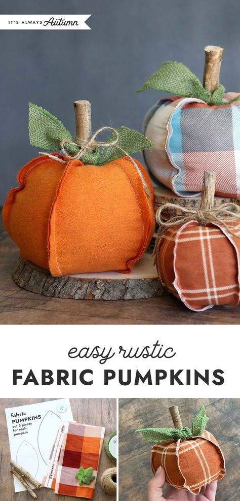 Learn how to sew adorable fabric pumpkins in about 20 minutes with our free pattern. Easy fall craft idea for adults. Printable Pumpkin Patterns, Halloween Sewing Projects, Fall Sewing Projects, Crafts Fall, Fall Pumpkin Crafts, Rustic Fabric, Halloween Sewing, Fall Sewing, Easy Fall Crafts