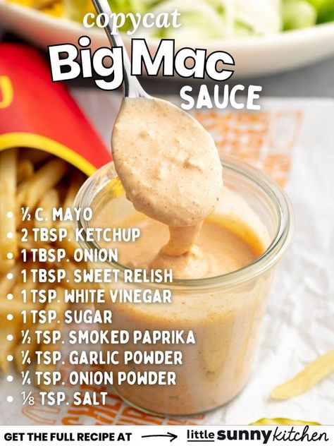 Big Mac Sauce Recipe Copycat, Copycat Big Mac Sauce, Copycat Big Mac, Homemade Big Mac Sauce, Mcdonalds Recipes, Mac Sauce Recipe, Big Mac Sauce Recipe, Homemade Big Mac, Make Sour Cream