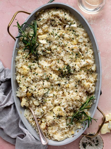 Baked Risotto - Toasted Cauliflower and Brie Baked Rosemary Risotto Rosemary Risotto, Brie Baked, Baked Risotto, How To Make Risotto, Best Dutch Oven, Skillet Dinners, Dutch Oven Recipes, Oven Recipes, Cauliflower Recipes