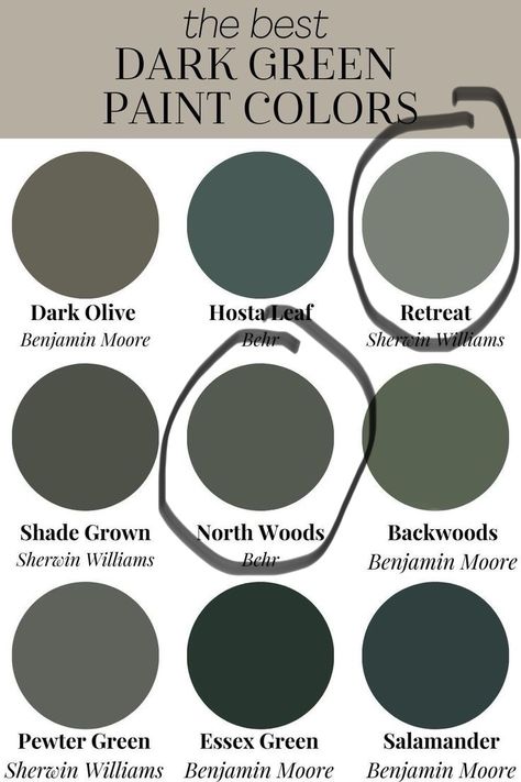 Black Green Bathroom Ideas, Smoky Green Paint Colors, Bathroom With Dark Green Walls, Dark Gray Green Bedroom, Dark Behr Paint Colors, Dark Sage House Exterior, Green Color Drenched Bathroom, Dark Green Walls Black Trim, Greenish Black Paint