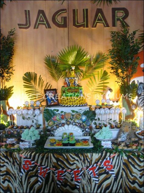 Jungle Safari Party #jungle #party Jaguar Theme Birthday Party, Jaguar Birthday Party Ideas, Safari Birthday Party Ideas, Madagascar Party, Jungle Theme Parties, Jungle Theme Birthday, Jungle Safari Party, Party Themes For Boys, Safari Theme Party