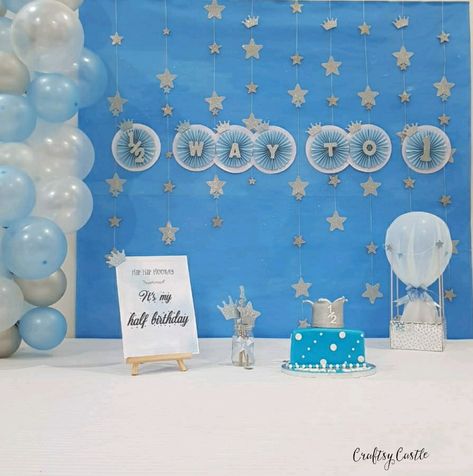 6 Month Bday Decoration, Monthly Birthday Decoration Ideas, 6months Birthday Ideas At Home, Half Way To One Birthday Decoration, 6month Birthday Decoration Ideas, Half Bday Decoration Ideas, Half Way To One Decoration Ideas, Half Birthday Theme For Boy, Half Month Birthday Decoration