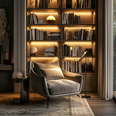 17+ Cozy and Stylish Corner Living Room Ideas for Modern Homes • 333+ Images • [ArtFacade] Study In Lounge Room, Reading Living Room Ideas, Office In Corner Of Living Room, Living Room With Reading Corner, Library Corner Living Room, Reading Corner In Living Room, Living Room Decor Corner, Library In Living Room, Home Library Modern