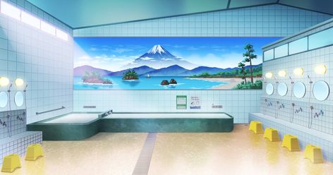 Japanese Public Bath (Anime Background) Japanese Public Bath, Japanese Bath House, Anime Landscape, Japanese Bath, Sketch Poses, Public Bath, Bath House, Anime Background, Entrance