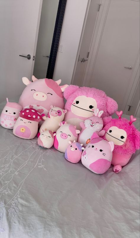 Pink Stuffed Animals Aesthetic, Pink Toys Aesthetic, Pink Squish Mellows, Preppy Plushies, Pink Squishmallow Aesthetic, Slushies Aesthetic, Aesthetic Squishmallow, Stuffed Animals Aesthetic, Aesthetic Squishmallows