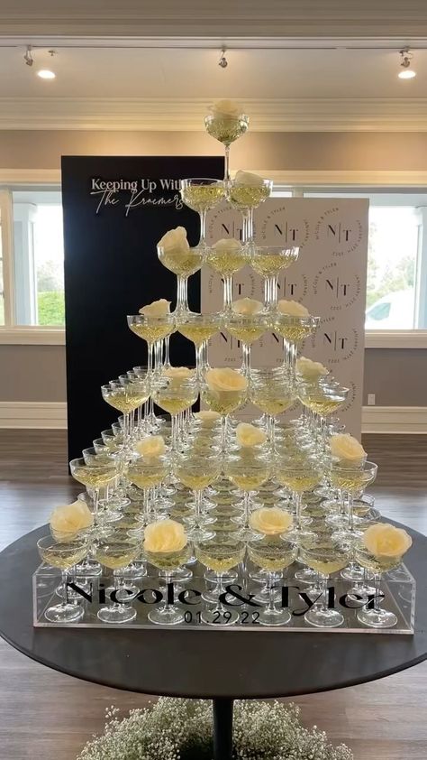 Champagne Tower Stand, Blush Bridal Shower Decorations, Champagne Tower Wedding, Champagne Table, Blush Bridal Showers, Tower Stand, Champagne Tower, 30th Bday, Blush Bridal