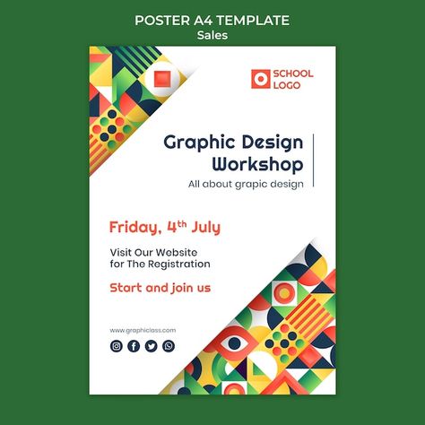 Graphic design workshop poster template | Free Psd #Freepik #freepsd #geometric-template #mosaic #mosaic-pattern #geometric-poster Poster Pattern Design, Graphic Design Workshop Poster, Pattern Poster Design, Merdeka Poster, Workshop Poster Design, Poster Education, Workshop Poster, Geometric Template, Geometric Poster Design