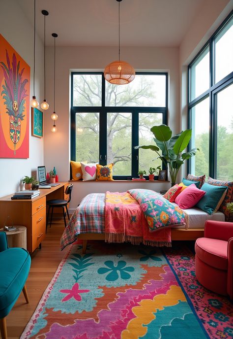 Boho Bedroom For Teens Bedroom Inspirations Colorful Eclectic, Turquoise Teen Room, Colorful Teen Bedroom, Teen Boho Bedroom, Funky Bedroom Ideas, Vibrant Bedroom Ideas, Bedroom For Teens, Teen Bedroom Colors, Boho Room Inspiration