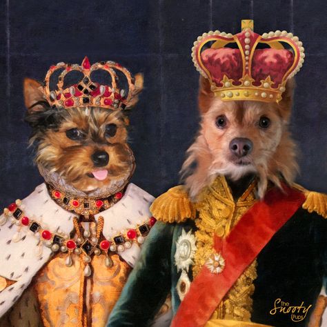 King & Queen Couple PET PORTRAIT - Custom Dog Portrait, Custom Cat Portrait by CustomPetPrints on Etsy Crochet Dog Sweater, Custom Cat Portrait, Animal Portraits Art, Custom Dog Portraits, Custom Cat, Arte Animal, Animal Heads, Dog Paintings, Cat Portraits