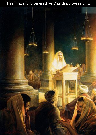 Jesus in the Synagogue at Nazareth, by Greg K. Olsen. This image is to be used for Church purposes only. Jesus Teachings, Images Of Christ, Church Pictures, Lds Art, Jesus Christ Art, Bible Pictures, Pictures Of Jesus Christ, Jesus Art, God The Father