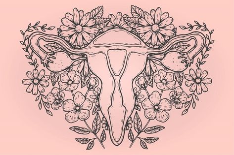 Uterus Tattoo Ideas, Hope Lettering, Female Reproductive System Anatomy, Uterus Art, Ribbon Vector, Systems Art, Female Artwork, Female Reproductive System, Adult Coloring Designs