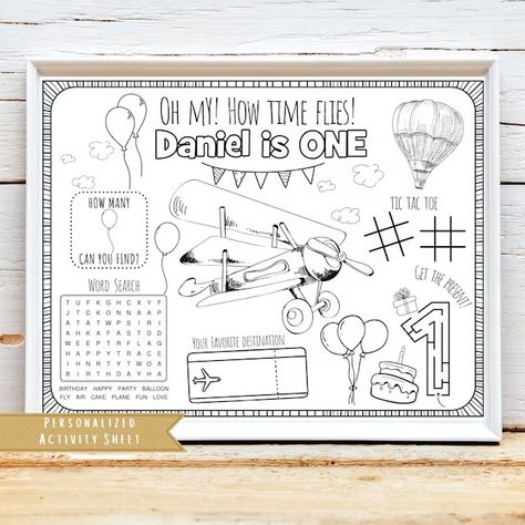 MyLittleBrushStrokes - Etsy Canada Number Maze, Retro Airplane, Dog Party Favors, Baby Party Favors, Cat Themed Birthday Party, Planes Birthday, Airplane Birthday Party, Car Birthday Theme, Birthday Coloring Pages