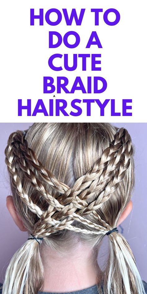 Cute and Easy Braid Hair Tutorial - Looking for a cute and easy hair tutorial? I've got one for you to try. Gymnastics Meet Hair, Hairstyles For Back To School, Cute Braid Hairstyles, Easy Braided Hairstyle, Competition Hair, Camping Hair, Gymnastics Hair, Shaved Hair Designs, Pretty Braids