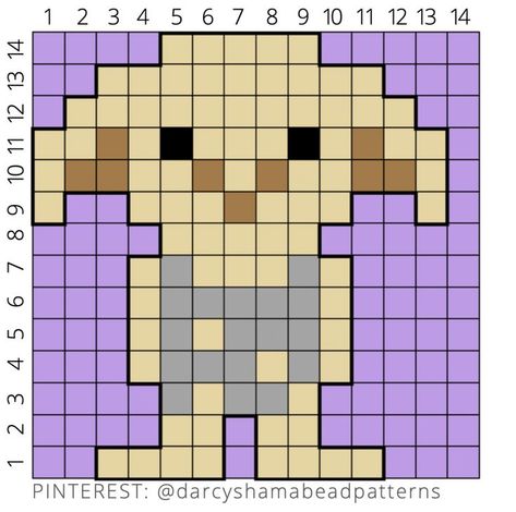 Safety Pin Jewelry Patterns, Harry Potter Perler Beads, Dobby Pattern, Webkinz Stuffed Animals, Dobby Harry Potter, Easy Perler Bead Patterns, Easy Pixel Art, Hama Beads Design, Pixel Drawing