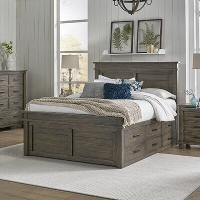 Birch Lane™ Rustic made refined. The Eskew bedroom set is crafted from solid reclaimed pine. Each piece is carefully designed with function and style. This collection embraces a minimalist approach and the perfect shade of sophisticated grays. Functionality is a highlight with ample storage in the solid drawer boxes constructed with ball bearing drawer glides. Available with storage or non-storage bed frames, the Eskew bedroom allows you to create a space that is soothing and transitional with a Captain Bed, Bed With Underbed, Rustic Bed, Farmhouse Bed, Captains Bed, Storage Beds, Storage Platform Bed, Apartment Items, Wood Bedroom Furniture