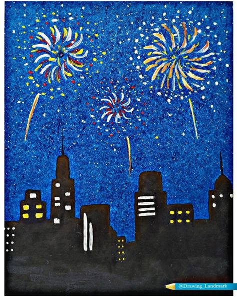 Oil pastel drawing | firework drawing tutorial | crackers drawing Full video on YouTube 👇 Crackers Drawing, Drawing Using Oil Pastel, Pastel Drawing Tutorial, Happy New Year Drawing, Fireworks Drawing, Drawing Fire, New Year Drawing, How To Draw Fireworks, New Year's Drawings