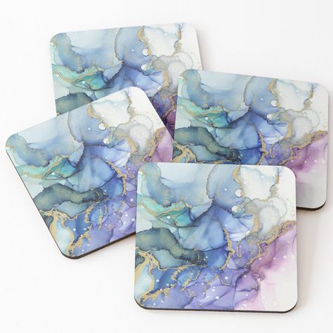 High-quality drink coasters with vibrant one-sided print and glossy finish. Made from lightweight masonite board with cork backing. Available in sets of 4. Perfect for hot and cold drinks. abstract ink, alcohol ink, abstract decor, Alcohol Ink Art Tutorial Tile Coasters, Alcohol Ink Color Combinations, Watercolour Packaging, Mermaid Bubbles, Alcohol Ink Coasters, Alcohol Ink Tiles, Resin Arts, Adoption Fundraiser, Alcohol Ink Crafts