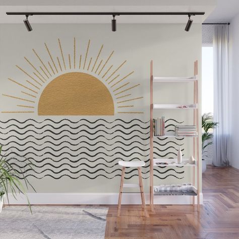 Camper Mural, Box Room Bedroom Ideas, Ocean Mural, Peel And Stick Wall Murals, Beach Wall Murals, Sunrise Ocean, Beach Mural, Alaska Art, Wall Murals Diy