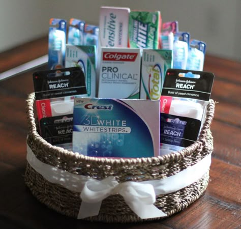 This would be a great gift basket for an office giveaway! Dental Party, Dental Marketing Ideas, Dental Office Marketing, Ortho Marketing, Dental Hygienist School, Dental Office Ideas, Office Marketing, Target Top, Dental Ideas