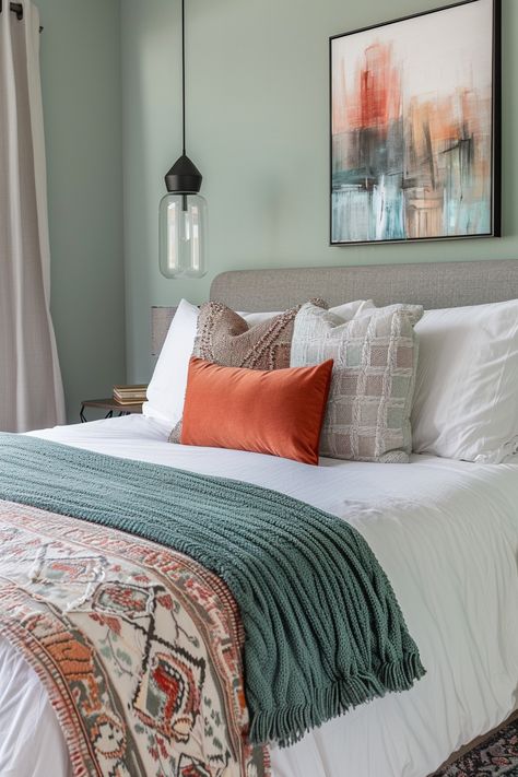 Bedroom Color Schemes Grey, Green Bedroom Colors, Sage Green Bedroom Ideas, Sage Bedroom, Green Bedroom Ideas, Beautiful Bedroom Colors, Bedroom Turquoise, Food Fusion, Sage Green Bedroom