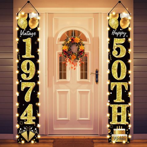 50th Birthday Party Banner Lighted Decorations for Men and Women - Black Gold Birthday Decorations Door Banners with LED Light, Fifty Years Birthday Party Supplies for Indoor Outdoor Decor Easy 50th Birthday Decorations, 50th Birthday Ideas Decorations, 50th Birthday Party Decorations Women, Black Gold Birthday Decorations, 50th Party Decorations, Party Entrance Decoration, 40th Birthday Party Men, 40th Birthday Party For Women, 40th Birthday Themes