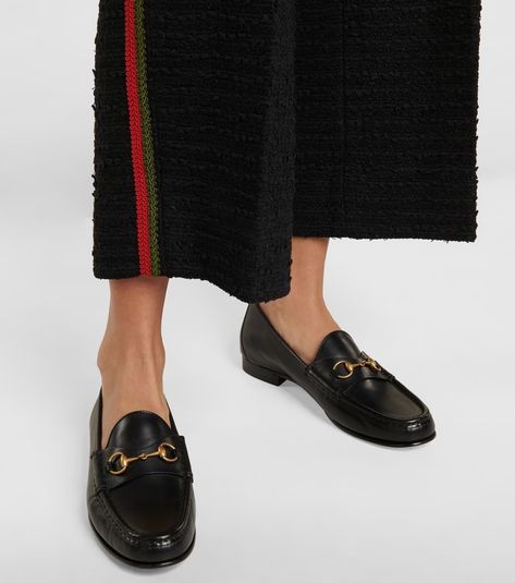 Horsebit 1953 leather loafers in black - Gucci | Mytheresa Loafers Women Outfit, Black Loafers Outfit, Equestrian Design, Gucci Horsebit Loafers, Horsebit Loafers, Loafers Outfit, Canvas Loafers, Gucci Loafers, Gucci Horsebit