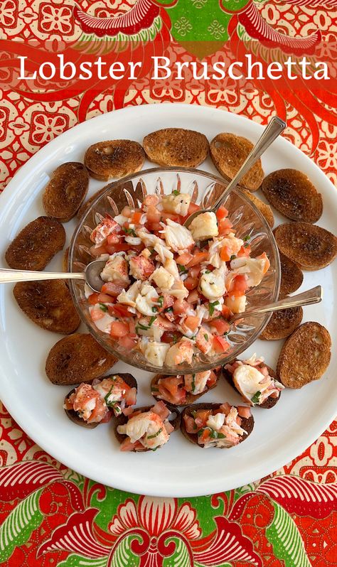 Bruschetta Appetizers Appetizer Ideas, Lobster Appetizer Recipes Holidays, Lobster Bruschetta Recipe, Lobster Cupcakes, Lobster Bruschetta, Lobster Appetizer Recipes, Lobster Appetizers, Strawberry Rhubarb Muffins, Bruschetta Appetizer