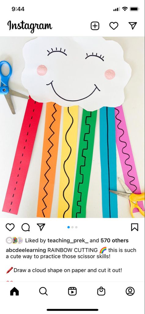 Cloud With Rainbow Craft, Preschool Scissors Activities, Tk Crafts, Cloud Activities, Cloud Theme, Cloud Craft, Rainbow Crafts, Lesson Planning, Preschool Theme