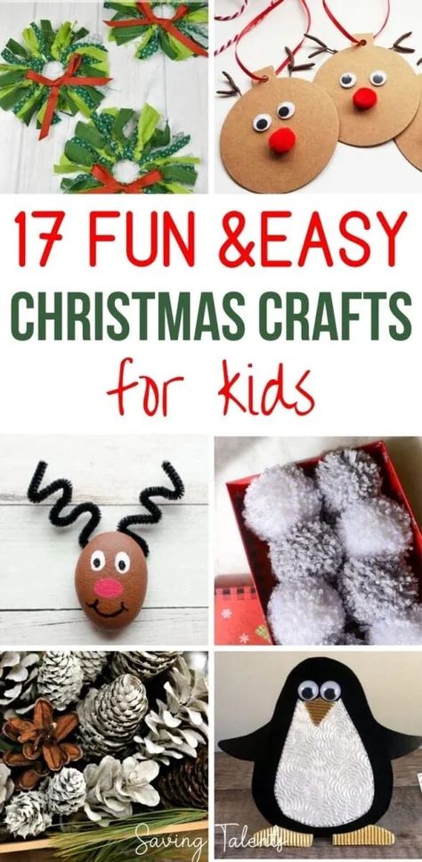 We've rounded up 17 super simple Christmas crafts for kids to create. So many fun homemade Christmas gifts and DIY projects for the holidays to keep children entertained. #christmas #Holidays Making festive Christmas crafts as a family is a perfect way to get your children into the holiday spirit! It also helps keep them busy during winter break, away from school. Here are some simple Christmas crafts that your kids, toddlers, and preschoolers can create this holiday season! 2nd Grade Christmas Crafts, Simple Christmas Crafts For Kids, Simple Christmas Crafts, Christmas Ornaments Diy Kids, Kids Christmas Crafts Easy, Christmas Crafts For Toddlers, Easy Diy Christmas Gifts, Christmas Crafts For Kids To Make, Kids Christmas Ornaments