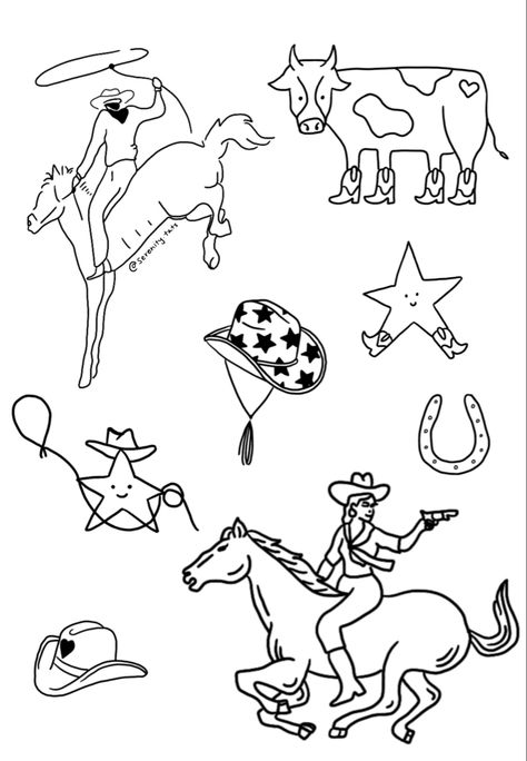 Star With Cowboy Hat Tattoo, Western Flash Art Tattoo, Western Drawings Simple Artwork, Simple Cowgirl Drawing, Simple Nashville Tattoo, Texas Flash Tattoo, Star Cowboy Tattoo, Nashville Flash Tattoo, Western Star Tattoo