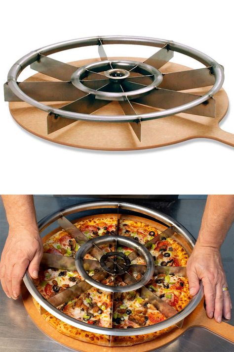 A precision multi-blade, rocker-style pizza cutter that quickly cuts a baked pizza into perfect equal slices with ease. Baked Pizza, New Home Checklist, The Equalizer, Pizza Shop, Pizza Maker, Frozen Hot Chocolate, Food Trailer, Food Projects, Pizza Bake