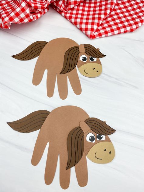 Horse Art And Craft For Preschool, Horse Craft For Kindergarten, Horse Handprint Craft, Horse Handprint Art, Horse Crafts For Toddlers, Horse Craft Preschool, Horse Template Free Printable, Handprint Horse, Farm Animals Crafts For Kids