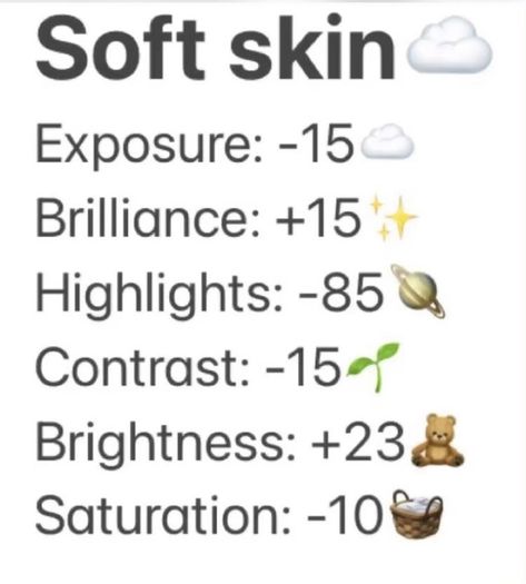 Soft Skin Filter Camera Roll, Soft Iphone Filter, Clear Skin Filter Camera Roll, Soft Filter Iphone, Picture Effects, Filter Settings, Filter Ideas, Edit Pictures, Photos Edit