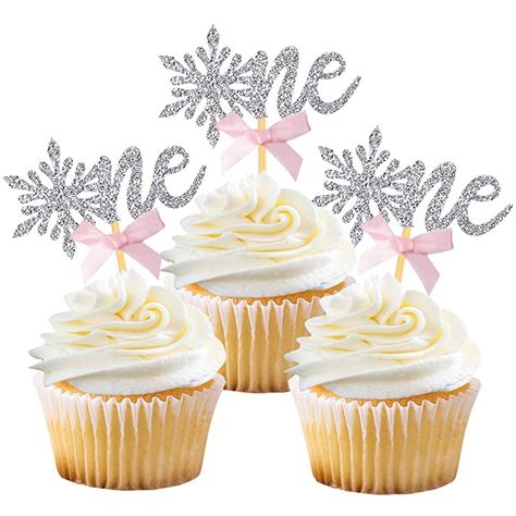 Amazon.com : Snowflake One Cupcake Topper with Bow, Winter Onederland First Birthday Silver Glitter Party Supplies Set of 24 (pink) : Grocery & Gourmet Food Winter Onederland Cupcakes Girl, Winter One Derland First Birthday Girl, Winter Onederland Cupcakes, First Birthday Girl Winter, Winter Onederland Party Food, Winter Onderland Birthday, Winter Onederland Party Girl, Girl Birthday Cupcakes, Winter Onederland First Birthday