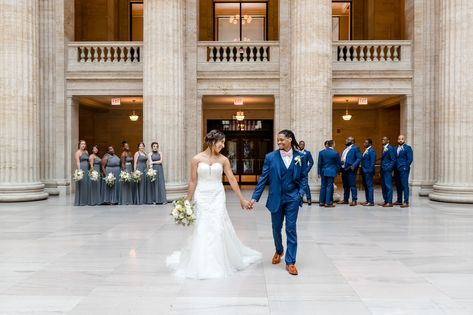 Looking for a downtown Chicago Wedding photography inspiration? Click the photo to view more from the Chicago Board of Trade, Union Station and Room 1520. #chicagounionstation #chicagounionstationweddingphotos #unionstationchicago #weddingsindowntownchicago #downtownchicagoweddingphotographers #howtoposeabridalparty #bridalpartyposing #bridalpartyinspiration Union Station Chicago, Chicago Board Of Trade, Blue Photography, Chicago Wedding Photography, Trade Union, Photography Styles, Wedding Photography Styles, Bridal Party Photos, Downtown Chicago