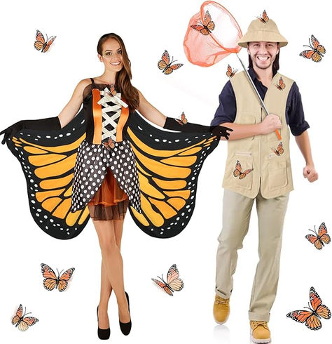 16 Pcs Halloween Couple Costume for Adult Funny Butterfly and Butterfly Catcher Costume for Halloween Couple Cosplay Dress up Party Costume Butterfly Catcher, Funny Butterfly, Partner Costumes, Halloween Couples Costumes, Monarch Butterfly Costume, Halloween Couple Costume, Butterfly Wings Costume, Flapper Halloween, Disco Look