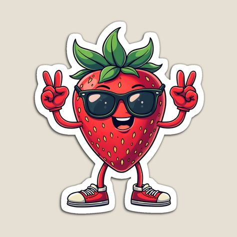 Get my art printed on awesome products. Support me at Redbubble #RBandME: https://www.redbubble.com/i/magnet/Cute-Cartoon-Strawberry-Fun-Strawberry-with-Sunglasses-Adorable-Fruit-Design-by-Sleek-Prints/164644560.TBCTK?asc=u Strawberry Cartoon, Cartoon Strawberry, Fruit Design, Cute Cartoon, My Art, Awesome Products, Magnets, Sleek, Fruit