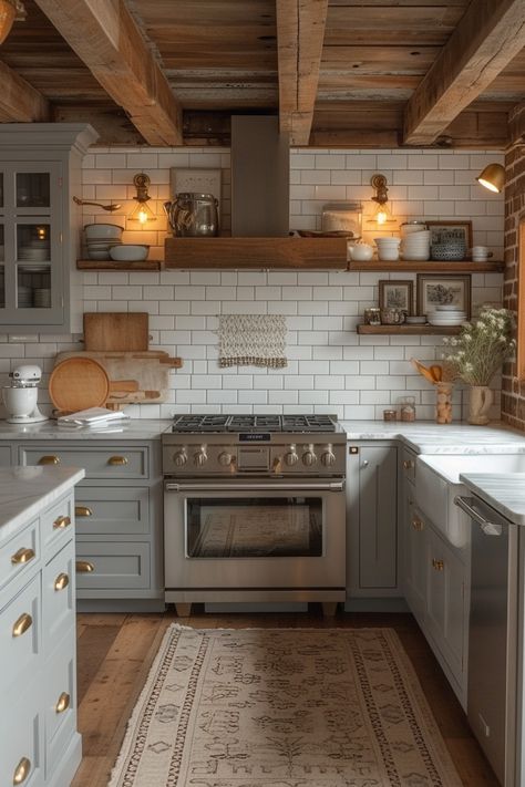 Cabin Kitchens Ideas, Kitchen With Character, Cabin Kitchen Ideas, Log Cabin Kitchen Ideas, Log Cabin Kitchens, Log Cabin Kitchen, Moody Farmhouse, Cottage Core Kitchen, Rustic Industrial Kitchen